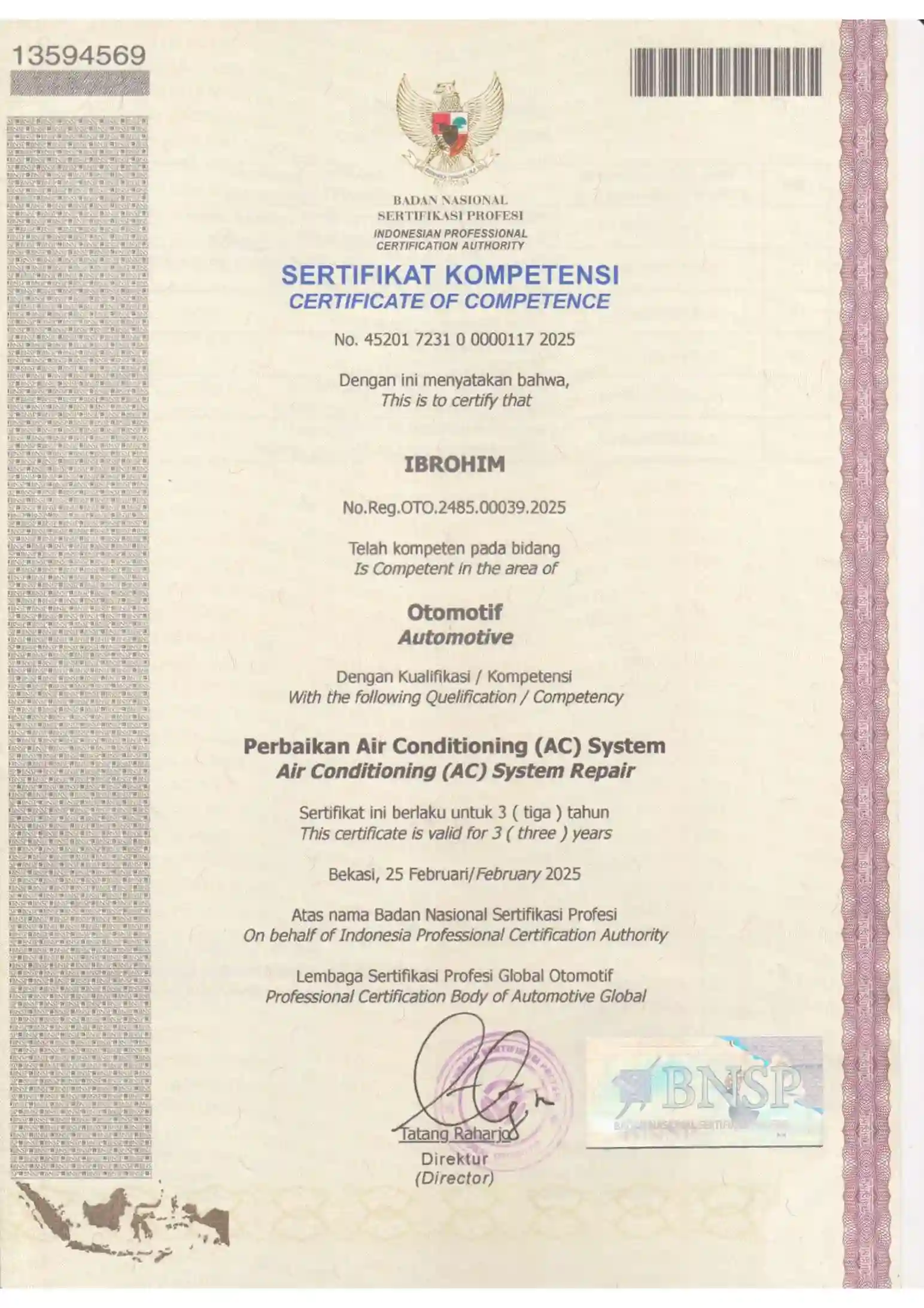 Sertifikat Teknisi Ahli Ibrohim .AC System